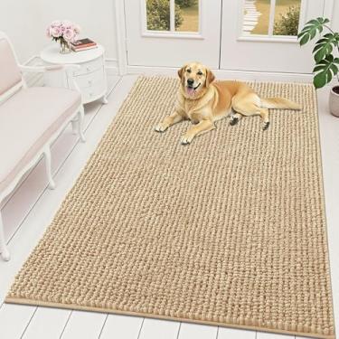 Imagem de OLANLY Tapete de porta de cachorro para patas enlameadas 139 x 99 cm, capacho de lama de chenille ultra absorvente, antiderrapante, lavável e com armadilha de sujeira para entrada interna, tapetes de