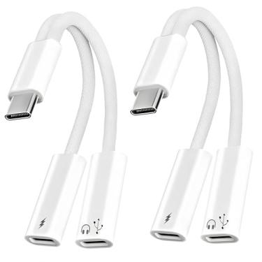 Imagem de Divisor USB C 1 entrada 2 saídas, carregador USB C duplo e adaptador de fone de ouvido, divisor USBC PD 60W carregamento rápido, adaptador de áudio tipo C, cabo dongle USB-C para Apple iPhone 15 16 17