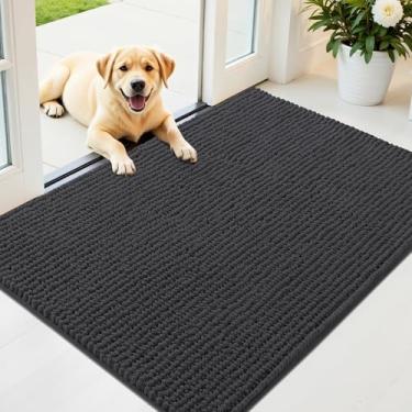 Imagem de OLANLY Tapete de porta de cachorro para patas enlameadas 111 x 81 cm, capacho de lama de chenille ultra absorvente, antiderrapante, lavável e com armadilha de sujeira para entrada interna, tapetes de