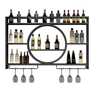 Imagem de Prateleiras de vinho montadas na parede, rack de vinho de bar, rack de armazenamento de vidro de taça de champanhe montado na parede, suporte de garrafa de ferro multifuncional, rack de copo de vinho