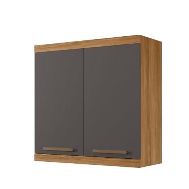Imagem de Armário Aéreo Gold 80cm 2 Portas Ripadas em MDF – Design Moderno, Prateleira Interna, Ideal para Cozinha e Área Gourmet (Cinamomo/Grafite)