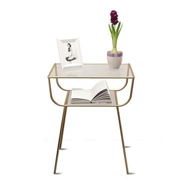 Imagem de Mesa lateral de cabeceira com gavetas de armazenamento e pernas de metal sala de estar quarto 48,5 x 33 x 60 cm (cor: A) (A)