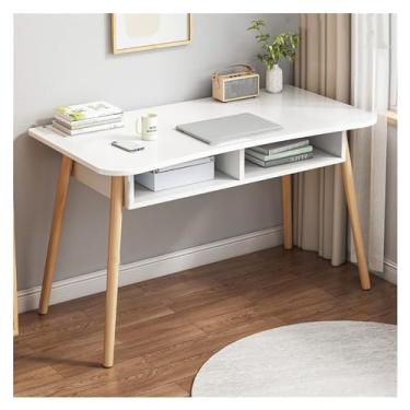 Imagem de Mesa de computador Mesa de residência simples PC Mesa de laptop com armazenamento duplo moderno escrita mesa de trabalho com ergonômico pernas de madeira curvadas e estáveis Mesa de trabalho para home