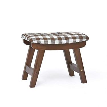 Imagem de SGeneE Banqueta de madeira para mudança de sapatos, cadeira pufe, capa de linho removível, assento de corredor, apoio para os pés estofado com 4 pernas de madeira para sala de estar | corredor 39 x 26