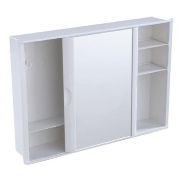 Imagem de Armário de Banheiro Plástico Versátil 28.6x41x9.6cm – Porta Corrida Sobrepor Embutir, Armazenamento Organizado para Banheiro Doméstico (Branco)