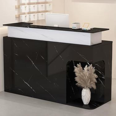 Imagem de Mesa de recepção moderna com balcão, mesa de caixa de varejo com gaveta e armário de armazenamento, recepção de loja de escritório, prateleira de armazenamento aberta, preta 140 x 50 x 100 cm
