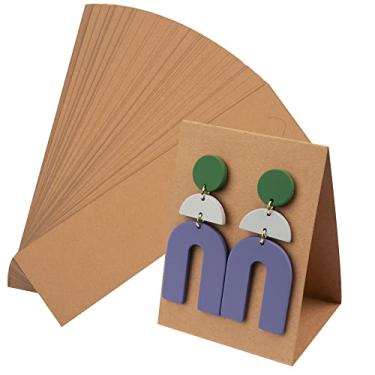 Imagem de 100 peças de cartões de exibição de brincos em pé, cartões de suporte de brincos de papel kraft com orifícios, organizador de joias para pequenas empresas, suprimentos de embalagem de joias para venda