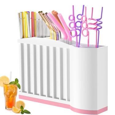 Imagem de Suporte de canudo para porta de armário - Fundo magnético removível forte, fácil de limpar, uso duplo (bancada/armário), serve para vários tamanhos e canudos irregulares