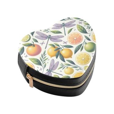 Imagem de Burbuja Caixa de joias em forma de coração de laranjas, limões, mini estojo de viagem para mulheres e meninas, organizador portátil de armazenamento para brincos, anéis, colares e pulseiras
