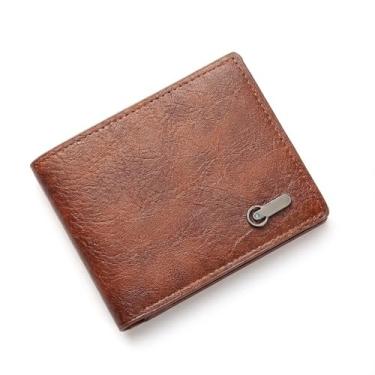 Imagem de Carteira masculina minimalista marrom vintage, porta-cartões dobrável de couro sintético retrô (11,5 x 9 cm) para uso diário e passeios casuais, Marrom, Retrô