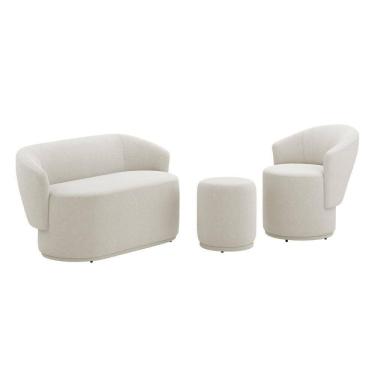 Imagem de Poltrona Com Namoradeira E Puff Orgânico Mavi Bouclê Creme - Desk Design