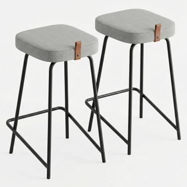Imagem de Kit 02 Banquetas Médias Para Cozinha Vik Estofada Linho Cinza - Desk Design