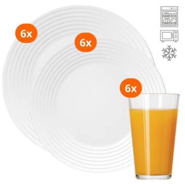 Imagem de Jogo Conjunto Aparelho Jantar 18 Peças Pratos Fundo Raso Vidro Opaline