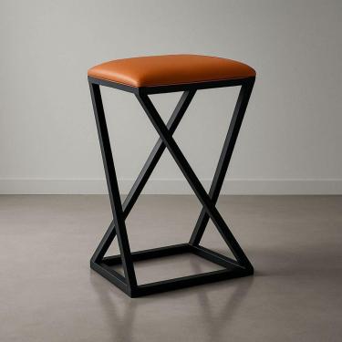 Imagem de Banqueta Banco Banquinho Baixa 50 Cm Cozinha Balcão Corino Cor:caramelo