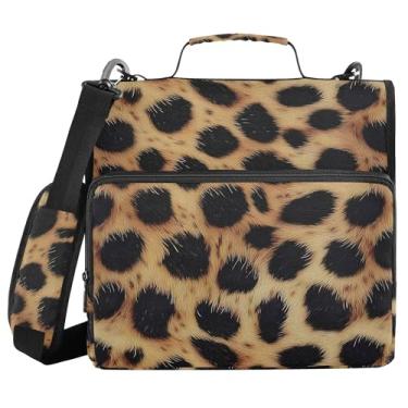 Imagem de SEHANY Fichário de zíper com estampa de leopardo com alça de ombro, capacidade para 500 folhas, vários bolsos, fichário com 3 anéis com zíper de 3 cm