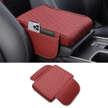 Imagem de OtpOutopa Capa de apoio de braço para console central de carro, almofada de couro para console central com 2 sacos de armazenamento, almofada de console central universal com espuma de memória