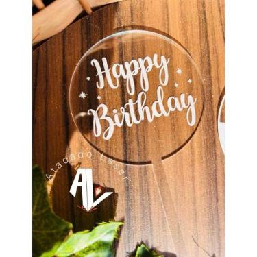 Imagem de Topo de Bolo Acrílico Idade Frases happy birthday/ boy ou girl  / feli