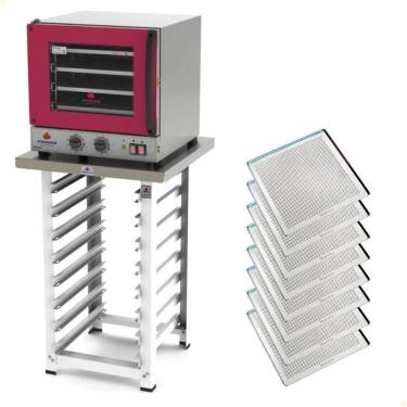 Imagem de Kit Forno Elétrico Progás Turbo Fast Oven 220V Com Mesa Prp-004 G2 E 8 Bandejas Imeca