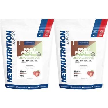 Imagem de Kit 2X Whey Protein Zero Lactose All Natural - 900g Refil Morango - NewNutrition-Masculino