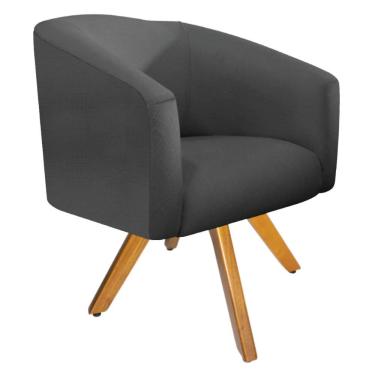 Imagem de Poltrona Luiza Base Giratória de Madeira Linho Chumbo