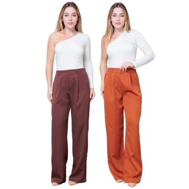 Imagem de Kit 2 Calças Pantalona Feminina de Alfaiataria Lisa com Pregas - Maran