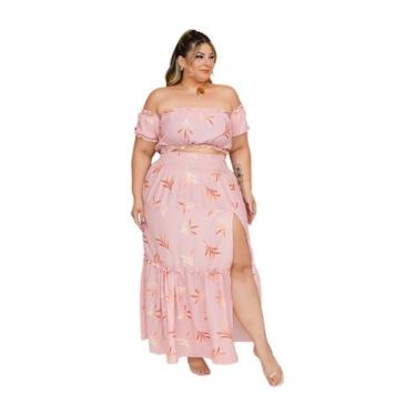Imagem de Conjunto Feminio Plus Size Saia Longa E Cropped Com Lastex - Thania Mo