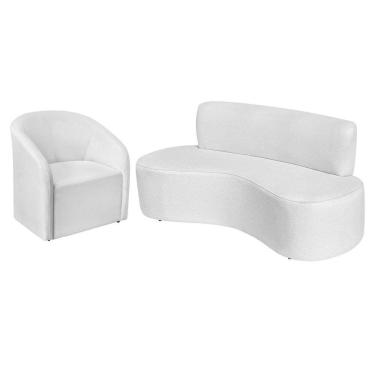 Imagem de Kit Sofá Curvo Amsterdã 180cm E Poltrona Luiza Max Bouclé Branco