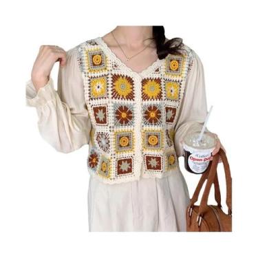 Imagem de Blusa Boho Bordada De Crochê Floral Com Manga Longa E Botões Frontais 