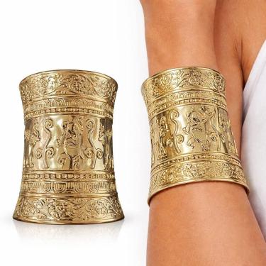 Imagem de Bracelete Extra Festas Dourado com Elefantes Hindu em Metal 10CM