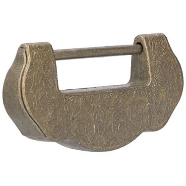Imagem de Cadeado antigo, cadeado de porta da dinastia Ming Qing antigo para caixas de ferramentas de presente para caixas de joias de madeira(Bronze)