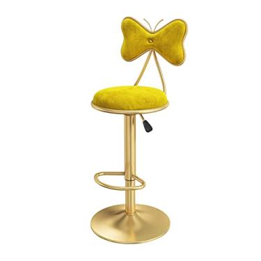 Imagem de Banco De Bar Com Encosto, Cadeira Giratória Estofada De Altura Ajustável, Amor Perfeito De Metal De Veludo Com Apoio Para Os Pés, Adequado Para Bistrô, Cadeira De Restaurante De Café Da Manhã 60-80cm