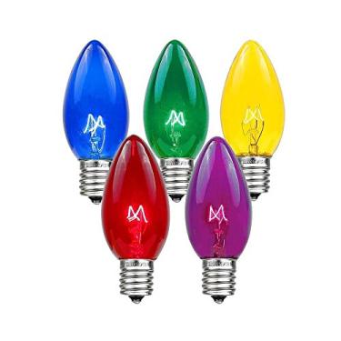 Imagem de Novelty Lights Pacote com 25 lâmpadas de substituição de Natal com corda externa C7, multi, base de candelabro C7/E12, 5 watts