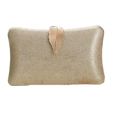 Imagem de Bolsa clutch feminina brilhante bolsas femininas para festa de metal com trava de folha, Dourado, M