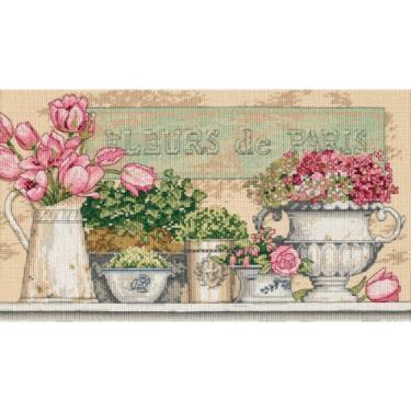 Imagem de DIMENSIONS Kit de ponto cruz 35204 'Flores de Paris' Bege Aida, 35,5 cm x 20,32 cm, por jarda, bege, 14 unidades