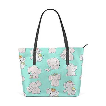 Imagem de Bolsa de ombro feminina de couro de poliuretano, bolsa grande para compras, trabalho, fofa, desenho de elefante, bolsa casual