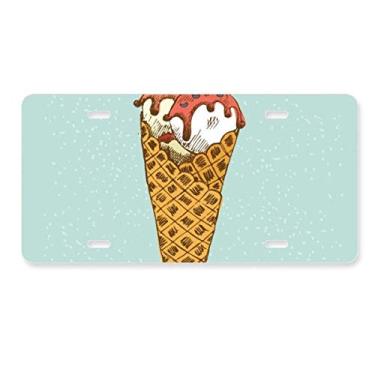 Imagem de DIYthinker Placa de licença de sorvete com cones de ovo branco vermelho para decoração de placa de carro etiqueta de aço inoxidável