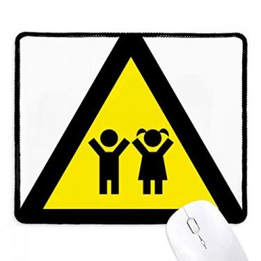 Imagem de Mousepad de borracha com símbolo de advertência, amarelo, preto, infantil, triângulo, borda costurada, tapete para jogos