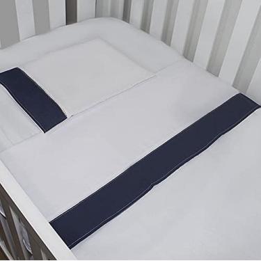 Imagem de Jogo de Lençol Mini Berço 03 Peças 100% Algodão - Marinho com Branco