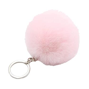 Imagem de Chaveiro fofo de pelúcia pompom pompom de pele sintética pompons bola pingente bolsa chaveiro rosa claro