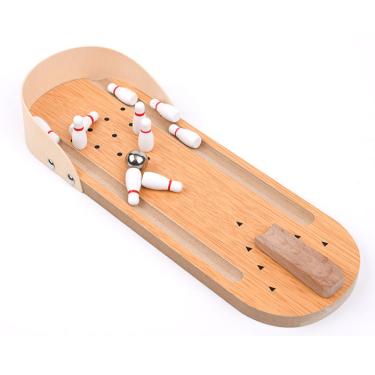 Imagem de Mini mesa de madeira para bola de boliche, jogo de mesa para brinquedos educativos de descompressão 