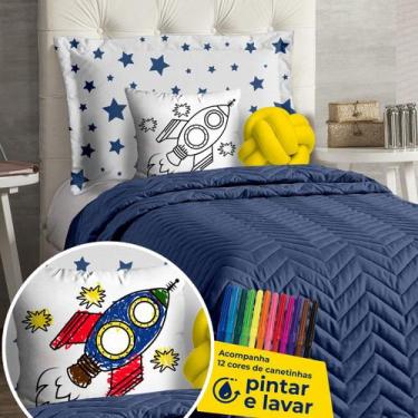 Imagem de Cobre Leito Solteiro Infantil Azul Diverkids Para Pintar - Casa Com Am