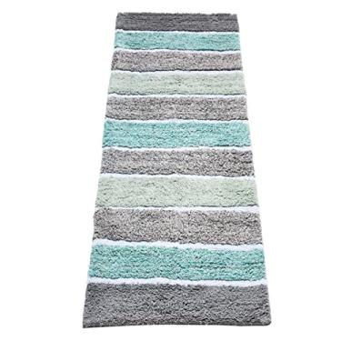 Imagem de Chardin home Cordural Stripe Tapete de banho corredor com spray de látex antiderrapante embaixo verde menta/cinza, 61 cm L x 152 cm C