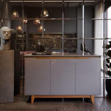 Imagem de Buffet Aparador 3 Portas Retrô Pés em Madeira Flow Cinza