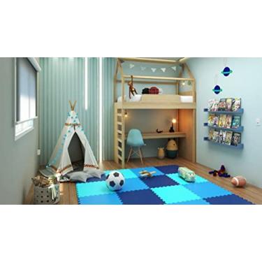 Imagem de Kit 08 Tatames Eva Tons De Azul Infantil Meninos 50x50x1cm 10mm