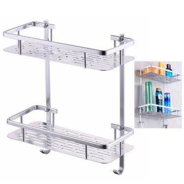 Imagem de Suporte Aluminio Organizador Porta Shampoo Condicionador Sabonete Saboneteiro Prateleira Dupla Box Banheiro Chuveiro Resistente
