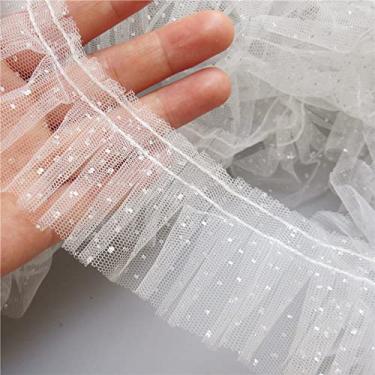 Imagem de 5 jardas fita de acabamento em chiffon de malha com borda de renda plissada branca 50 mm de largura, acabamento em estilo vintage, tecido com aplicação de costura, artesanato, vestido de noiva para casamento decoração de roupas