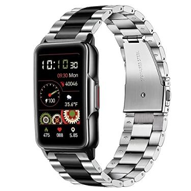 Imagem de Lamshaw Compatível com pulseiras de relógio inteligente Mindrose, pulseira de substituição de metal de aço inoxidável compatível com relógio inteligente Mindrose H80 de 1,45 polegadas rastreador de atividades (prata-preto)