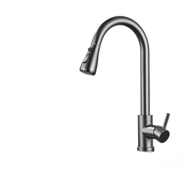 Imagem de Torneira de cozinha de níquel escovado, flexível, bico removível, pia de cozinha, torneira, cabeça de fluxo, preto, água quente e fria, arma cinza, 1