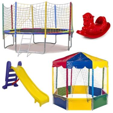 Imagem de Trampolim Cama Elástica Pula Pula 3,05m 3m Piscina de Bolinhas 2,00m Oitavada Picadeiro Escorregador Médio Gangorra 1 Lugar