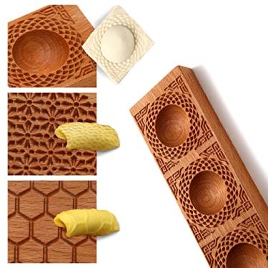 Imagem de Yaoxianwu Máquina de molde de ravioli de madeira - molde de ravioli feito à mão placa de carimbo de massa fresca biscoito preenchido macarrão espaguete 3 em 1 combinação DIY utensílios de cozinha
